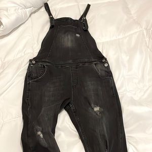Black distressed ripped overalls